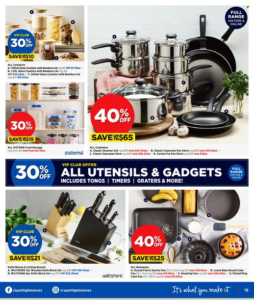 Spotlight mailer - 11.05.2022 - 29.05.2022 - Sales products - canister, cookware set, lid, utensils, pan, casserole, cake pan, saucepan. Page 15.