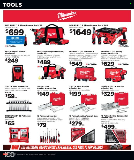 Repco mailer - 15.06.2022 - 30.06.2022 - Sales products - Milwaukee, screwdriver, impact driver, socket set, screwdriver set. Page 4.