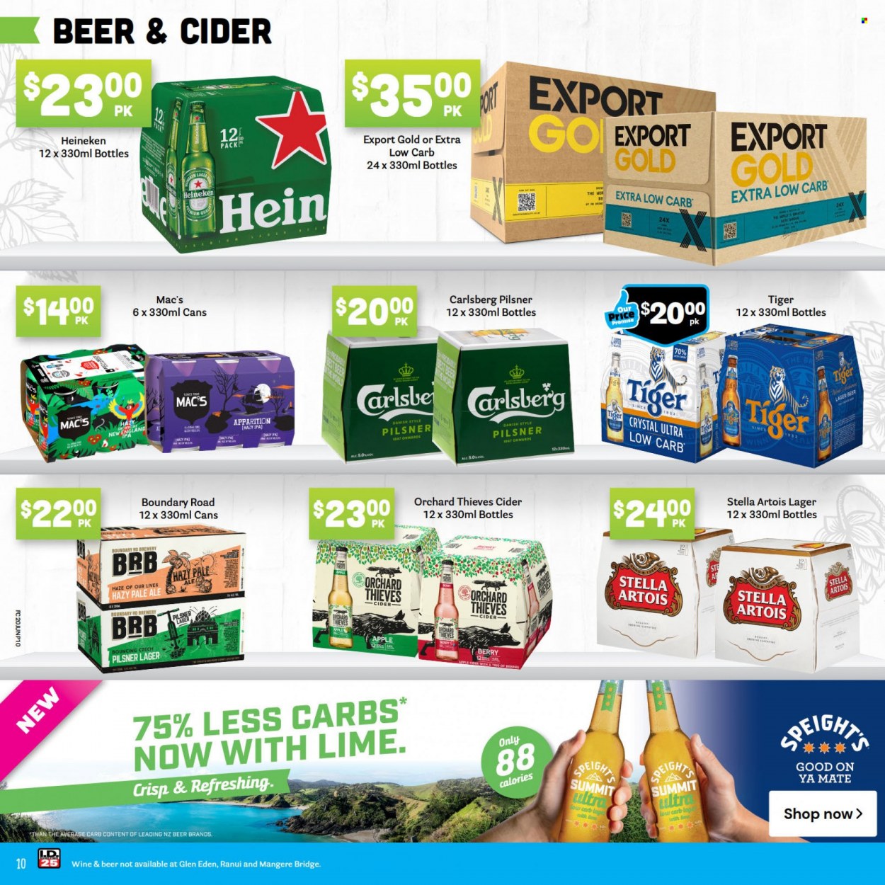Fresh Choice mailer - 20.06.2022 - 26.06.2022 - Sales products - wine, cider, Heineken, Carlsberg, Mac’s, Lager, IPA, Stella Artois. Page 10.