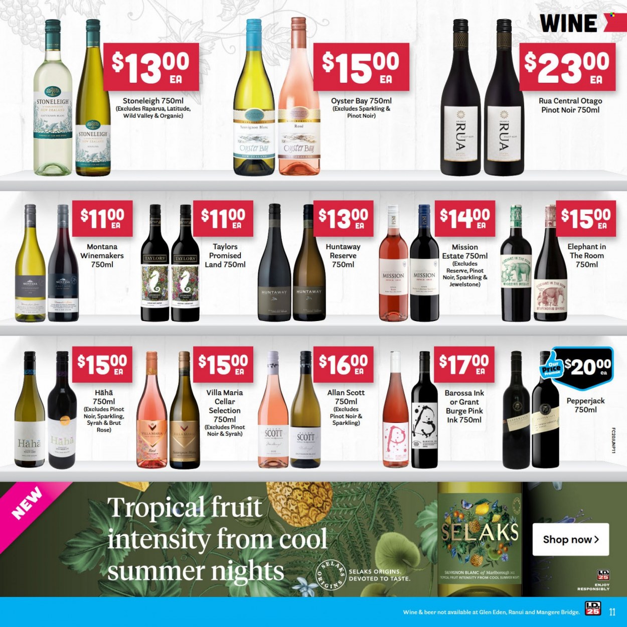 Fresh Choice mailer - 20.06.2022 - 26.06.2022 - Sales products - oysters, Pepper Jack cheese, Santa, red wine, Riesling, white wine, Chardonnay, wine, Merlot, Pinot Noir, Syrah, Shiraz, Sauvignon Blanc, rosé wine, beer, Scott, Brut. Page 11.
