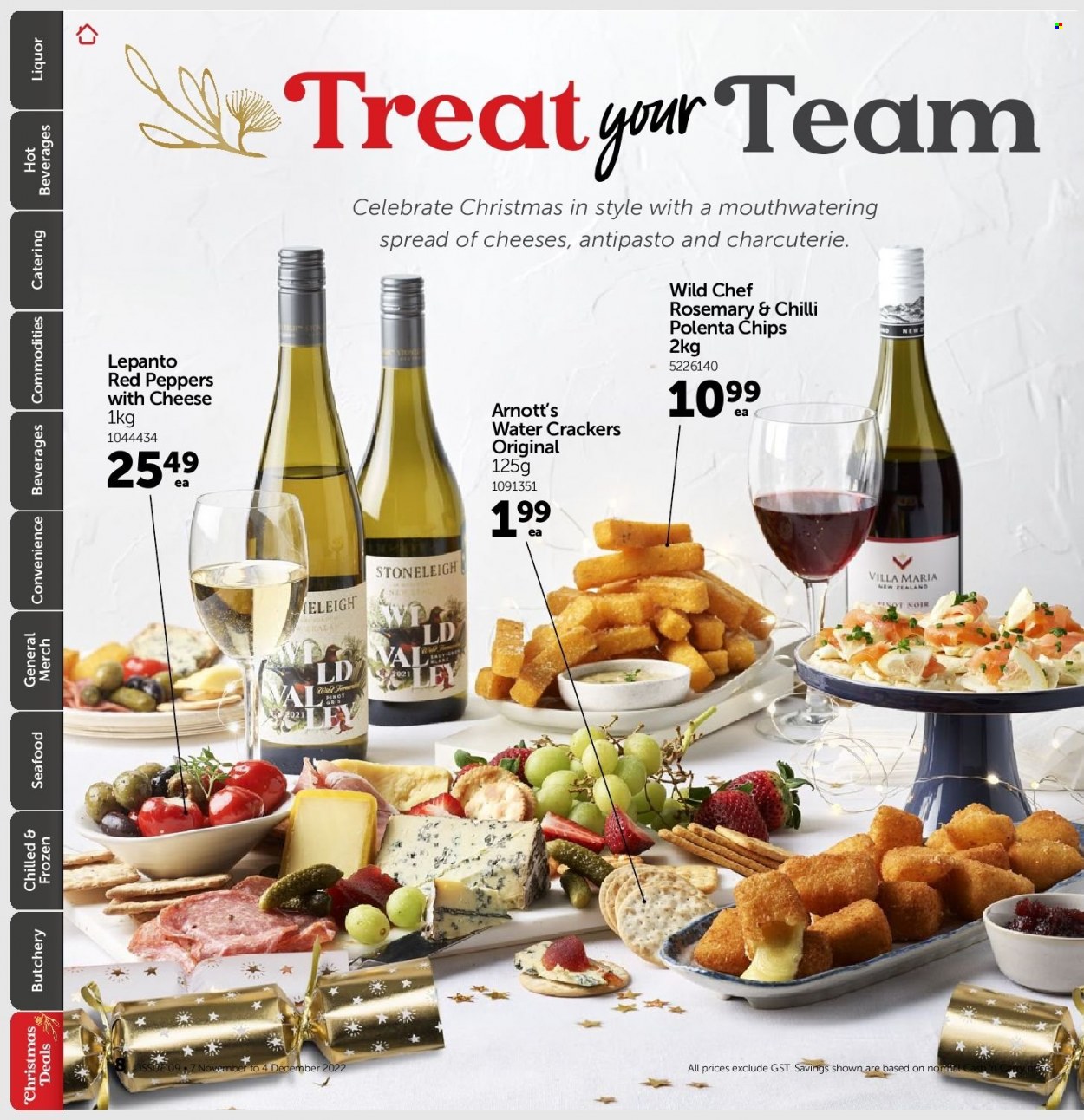 Gilmours mailer - 07.11.2022 - 04.12.2022 - Sales products - peppers, red peppers, seafood, cheese, crackers, polenta, rosemary, red wine, wine, Pinot Noir. Page 7.