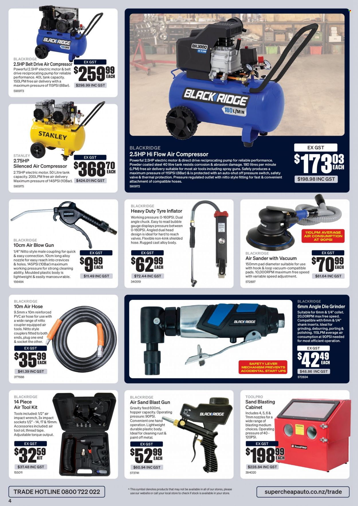 SuperCheap Auto mailer - 11.04.2023 - 12.06.2023 - Sales products - compressor, inflator, Stanley, grinder, tool set, air compressor, cabinet, air hose, tank, tire inflator, guns, paint. Page 4.