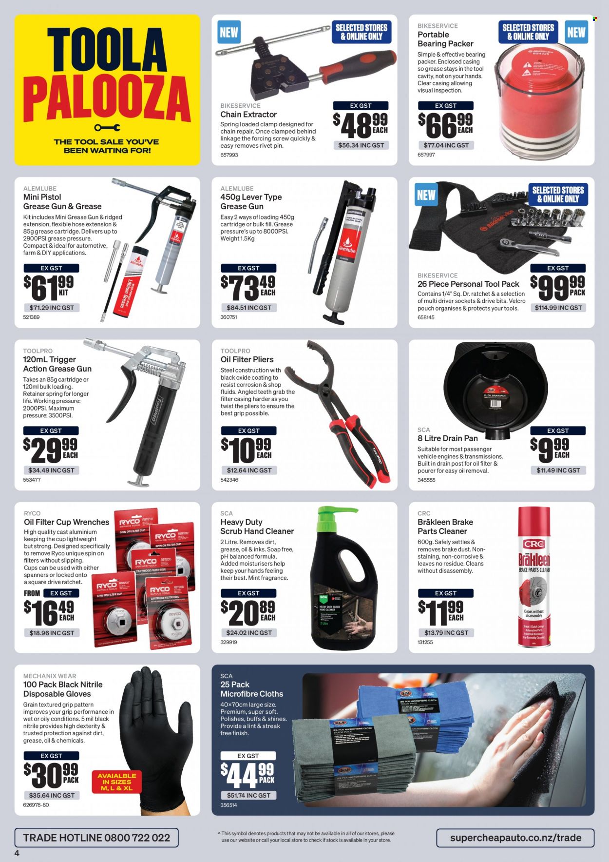 SuperCheap Auto mailer - 15.05.2023 - 01.07.2023 - Sales products - cleaner, disposable gloves, microfibre cloths, pan, cup, pliers, hand tools, vehicle, oil filter, brake cleaner, gun, pistol. Page 4.