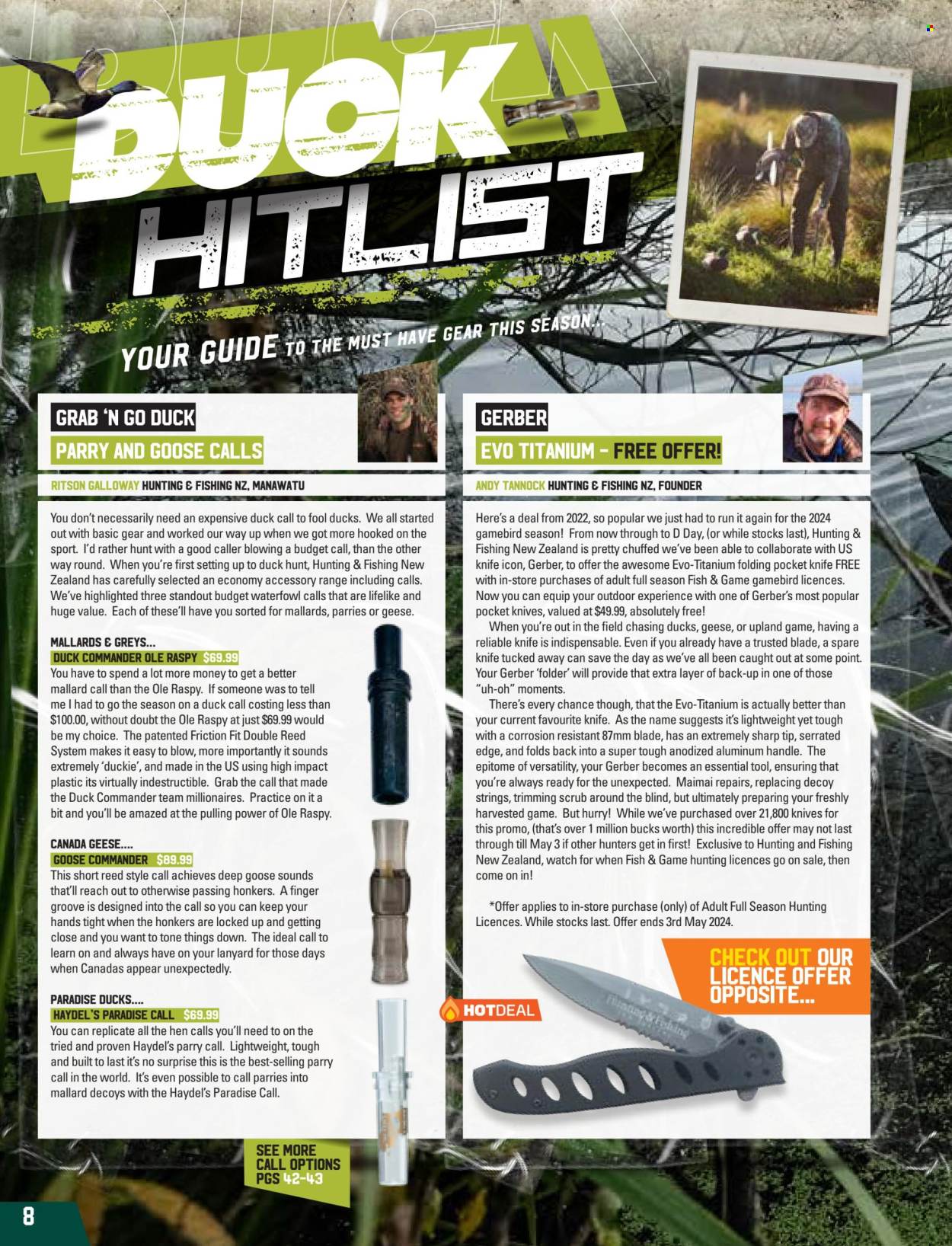 thumbnail - Hunting & Fishing mailer - Sales products - knife, Gerber, watch, pocket knife. Page 8.