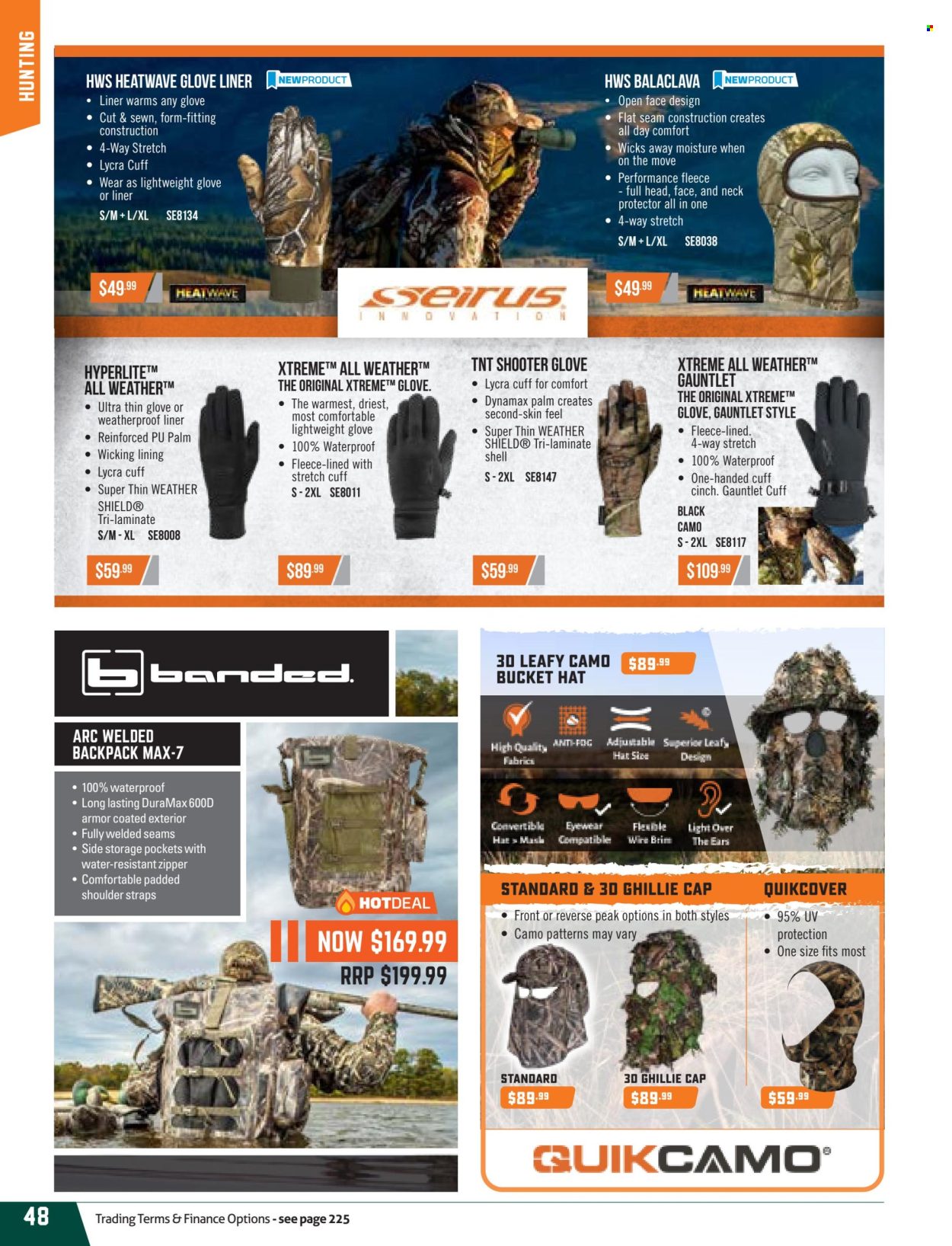 thumbnail - Hunting & Fishing mailer - Sales products - cap, gloves, hat, bucket hat, backpack. Page 48.