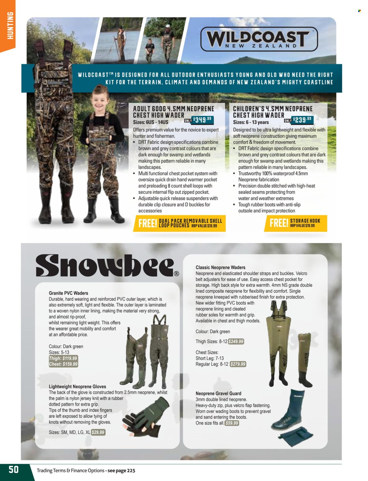 thumbnail - Hunting & Fishing mailer - Sales products - boots, LG, gloves, Hunter, rubber boots, hand warmer, wading boots, fishing accessories. Page 50.