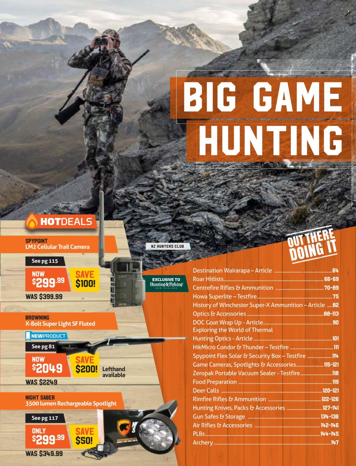 thumbnail - Hunting & Fishing mailer - Sales products - knife, camera, trail cam, Browning, game cam, rifle, optics. Page 65.