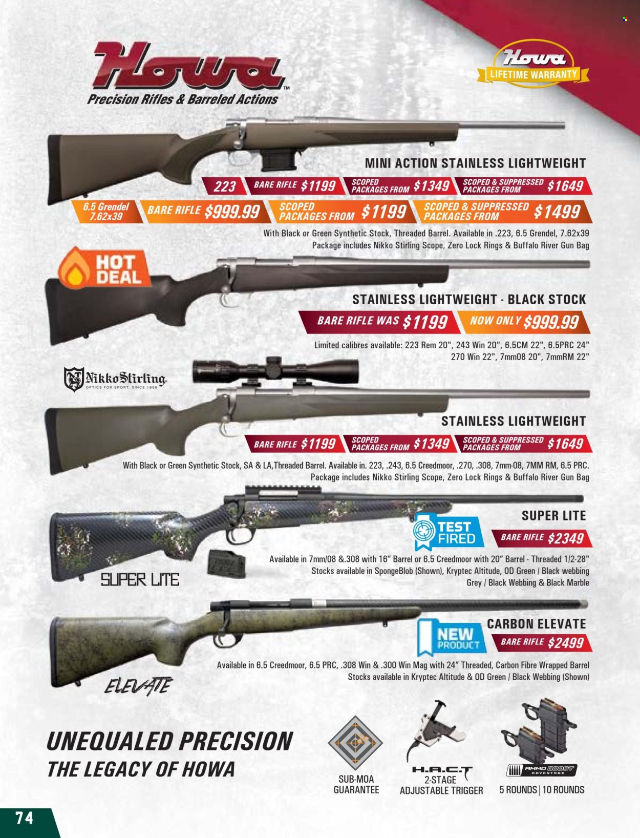 thumbnail - Hunting & Fishing mailer - Sales products - Stirling, bag, rifle, gun, scope, ammo. Page 74.