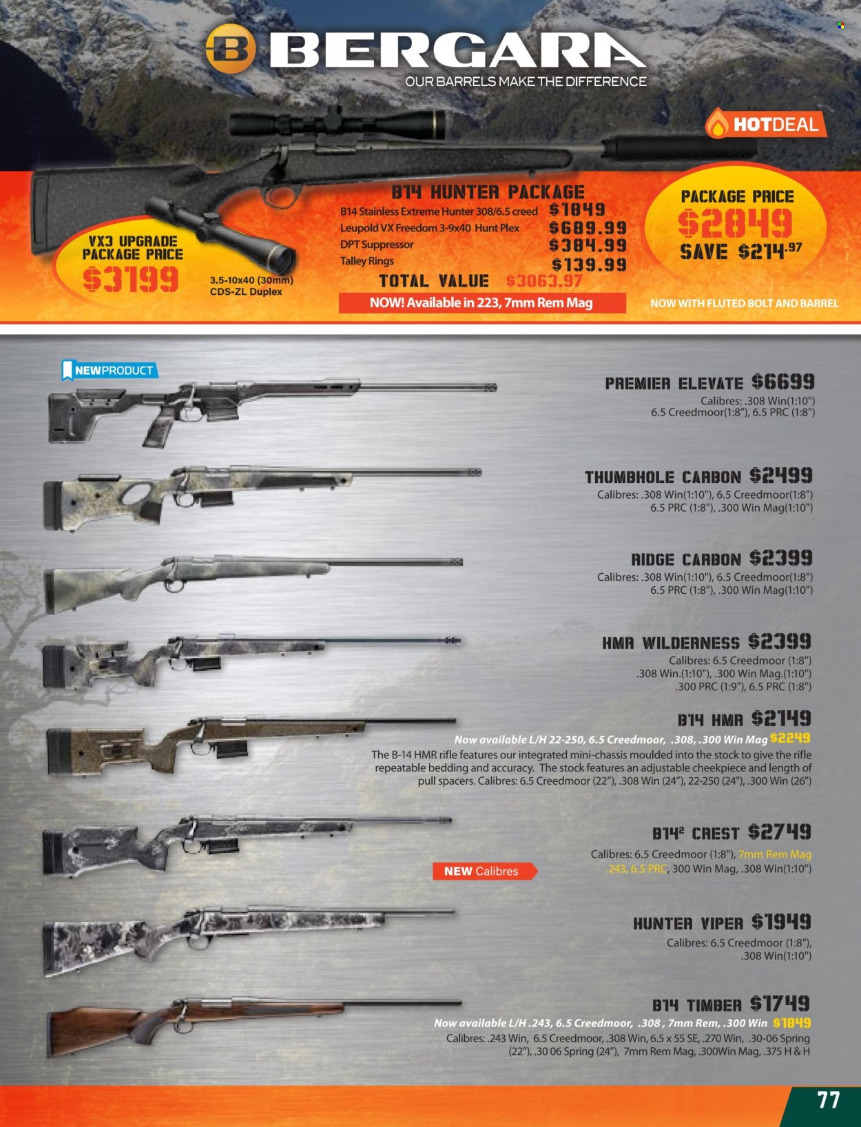 thumbnail - Hunting & Fishing mailer - Sales products - viper, Hunter, Leupold, rifle, ammo, Bergara. Page 77.
