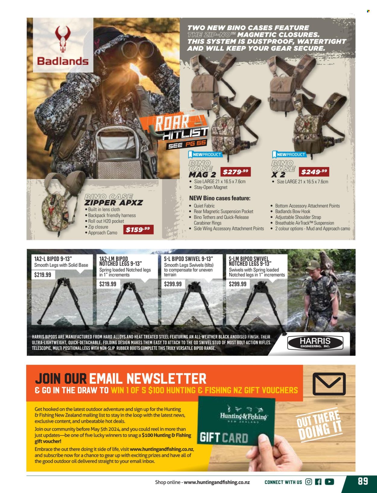 thumbnail - Hunting & Fishing mailer - Sales products - boots, lens, backpack, rubber boots, rifle, bipod, reel. Page 89.