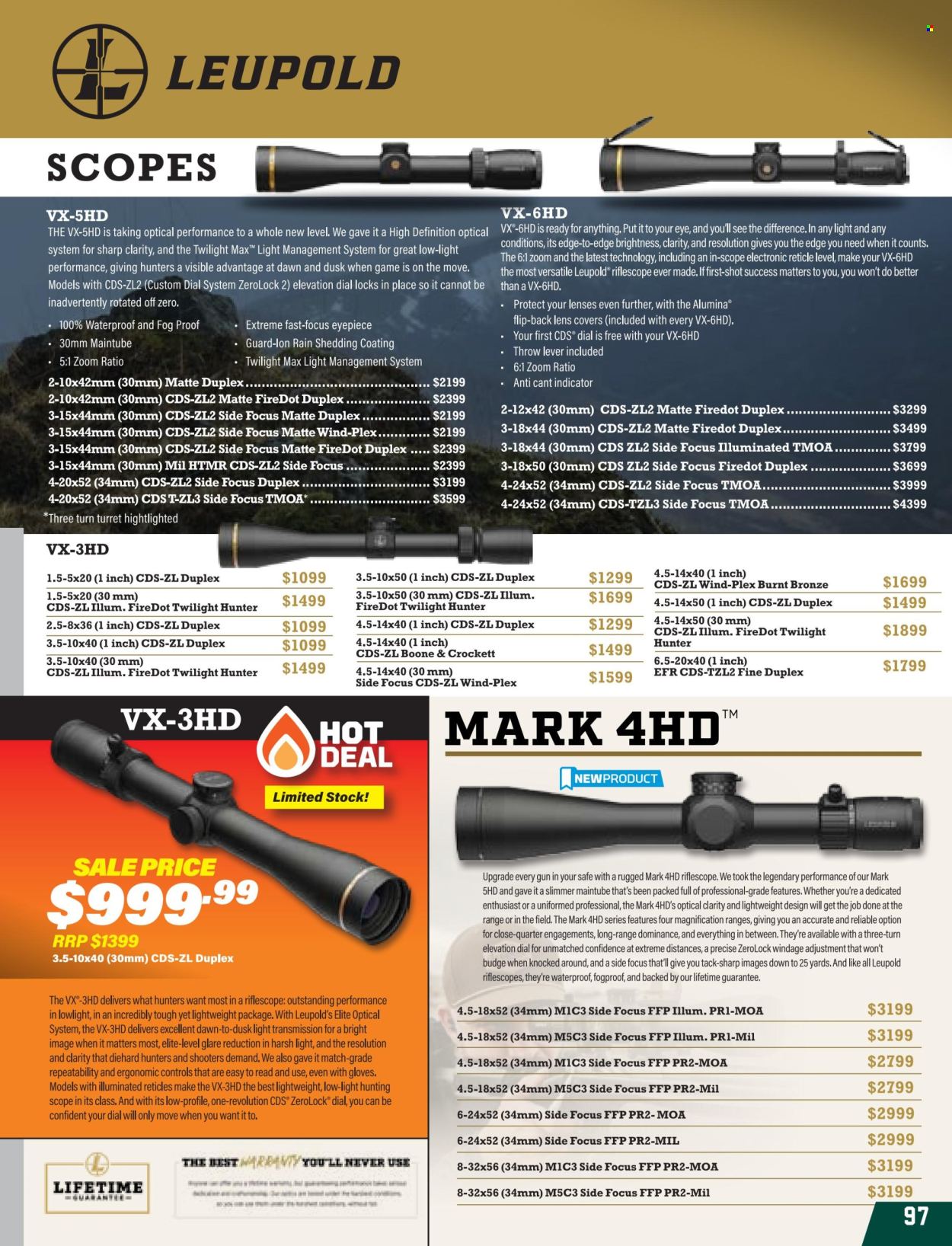 thumbnail - Hunting & Fishing mailer - Sales products - lens, lenses, Hunter, Leupold, riflescope, gun, scope. Page 97.