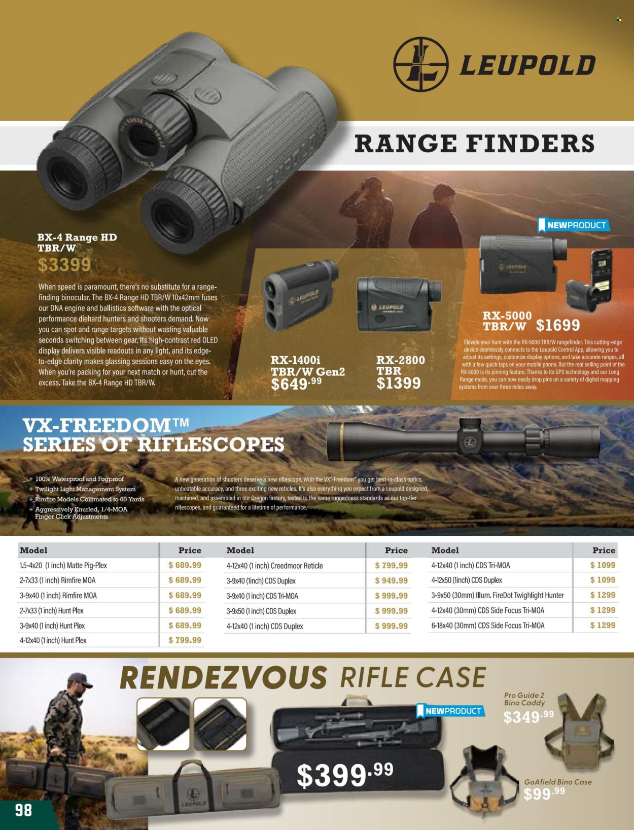 thumbnail - Hunting & Fishing mailer - Sales products - rangefinder, Hunter, binoculars, Leupold, riflescope, gun case, optics, shooting accessories. Page 98.