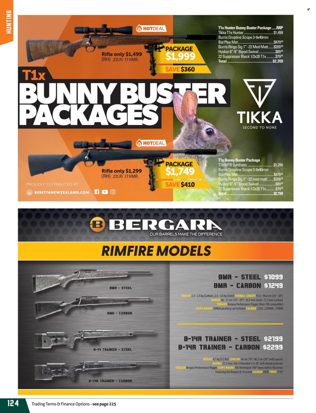 thumbnail - Hunting & Fishing mailer - Sales products - Hunter, Remington, rifle, Tikka, bipod, scope, scope mount, Bergara. Page 124.