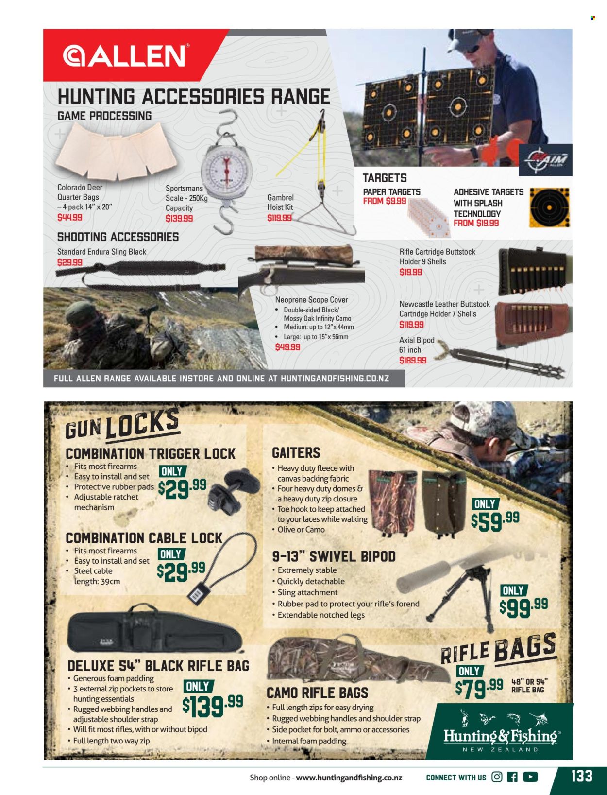 thumbnail - Hunting & Fishing mailer - Sales products - holder, scale, bag, neoprene, hand tools, bipod, scope, ammo, shooting accessories, hunting accessories. Page 133.