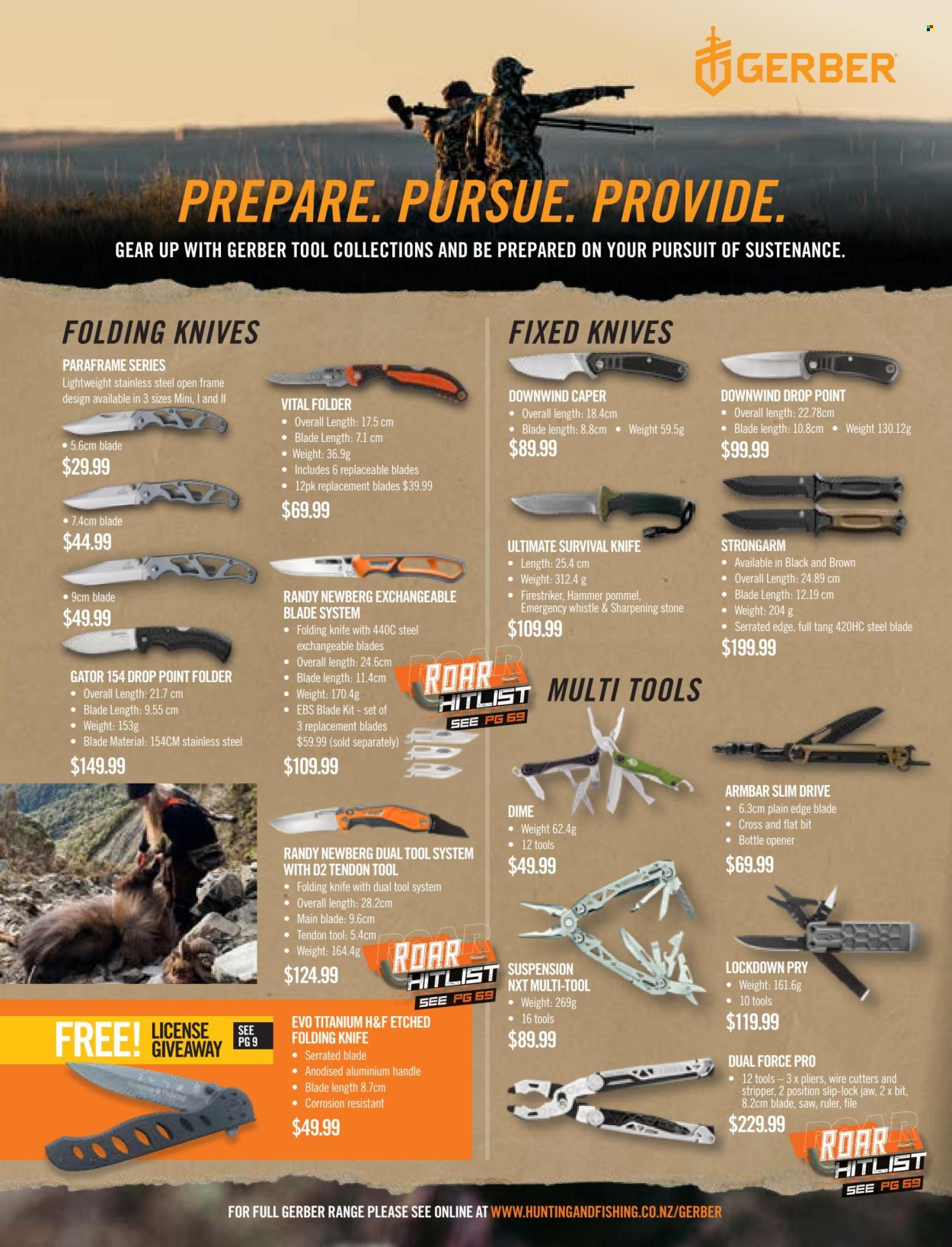 thumbnail - Hunting & Fishing mailer - Sales products - bottle opener, Gerber, multi-tool, folding knife. Page 137.