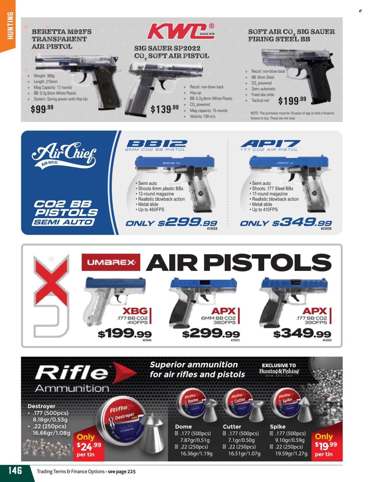thumbnail - Hunting & Fishing mailer - Sales products - cutter, rifle, SIG Sauer, pistol. Page 146.