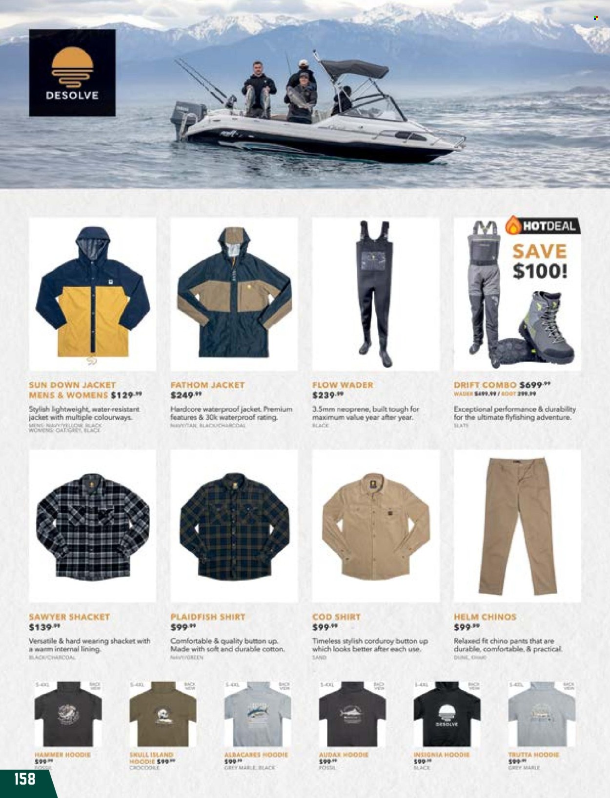 thumbnail - Hunting & Fishing mailer - Sales products - trousers, pants, shirt, neoprene. Page 158.