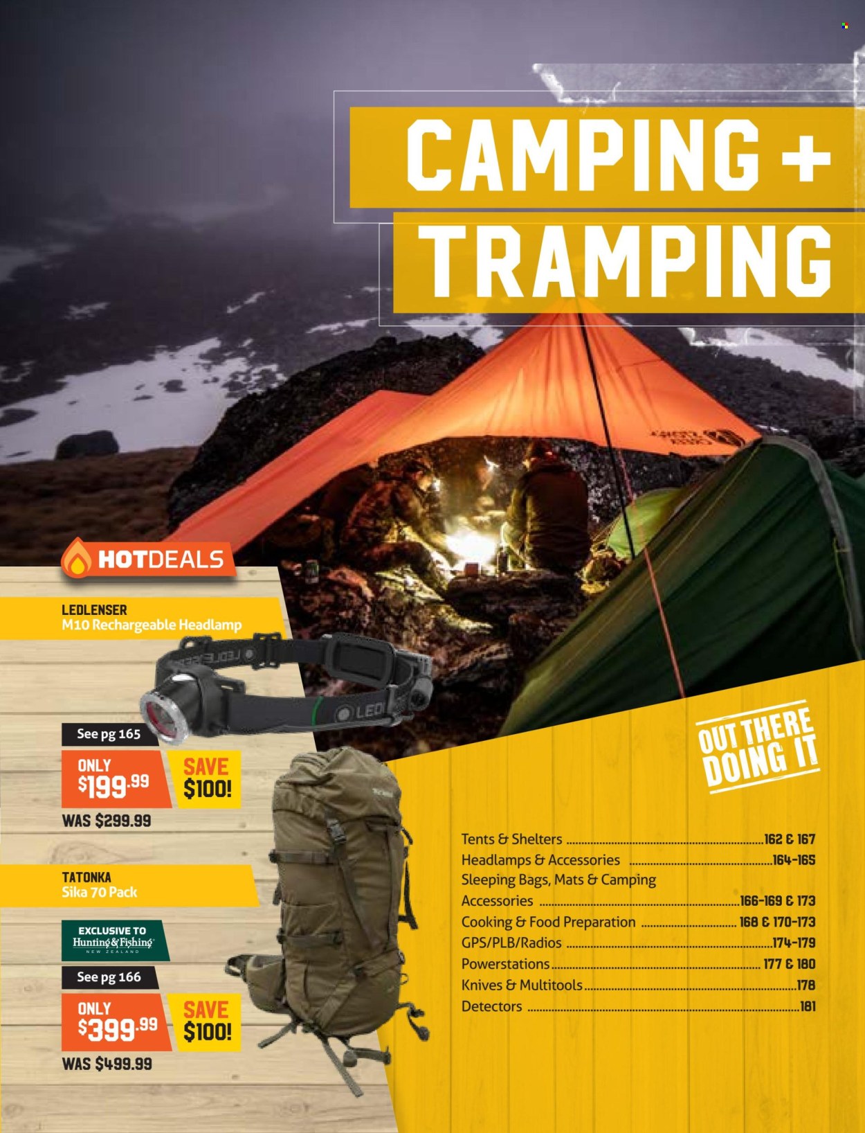 thumbnail - Hunting & Fishing mailer - Sales products - knife, sleeping bag, headlamp, camping accessories. Page 163.