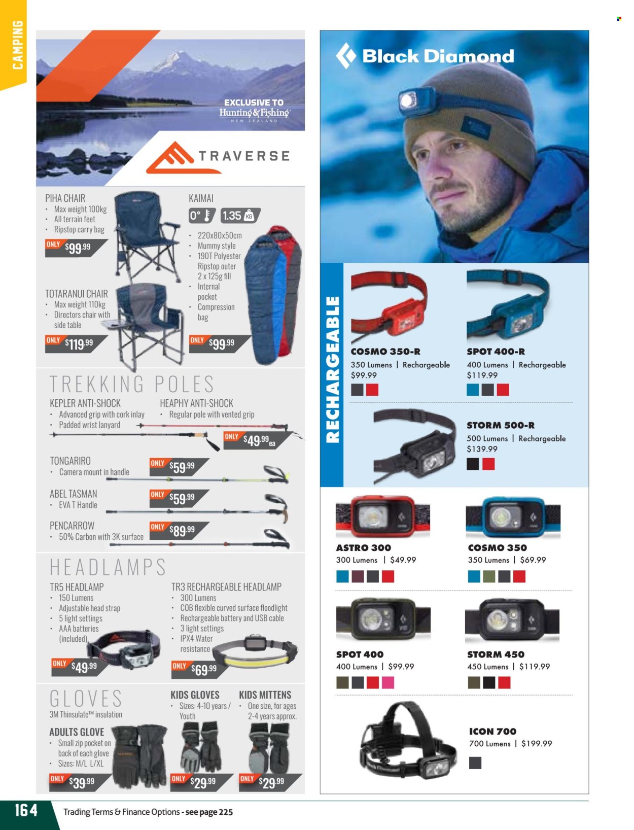 thumbnail - Hunting & Fishing mailer - Sales products - camera, chair, gloves, headlamp. Page 164.