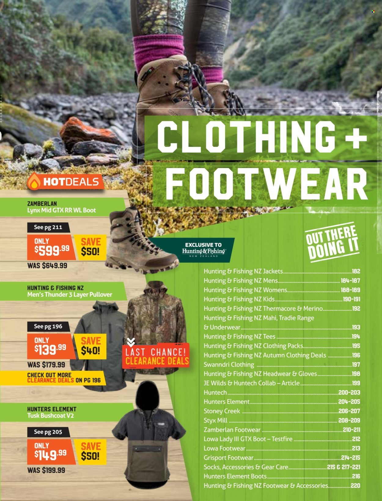 thumbnail - Hunting & Fishing mailer - Sales products - boots, t-shirt, Tradie, socks, gloves, headwear. Page 183.
