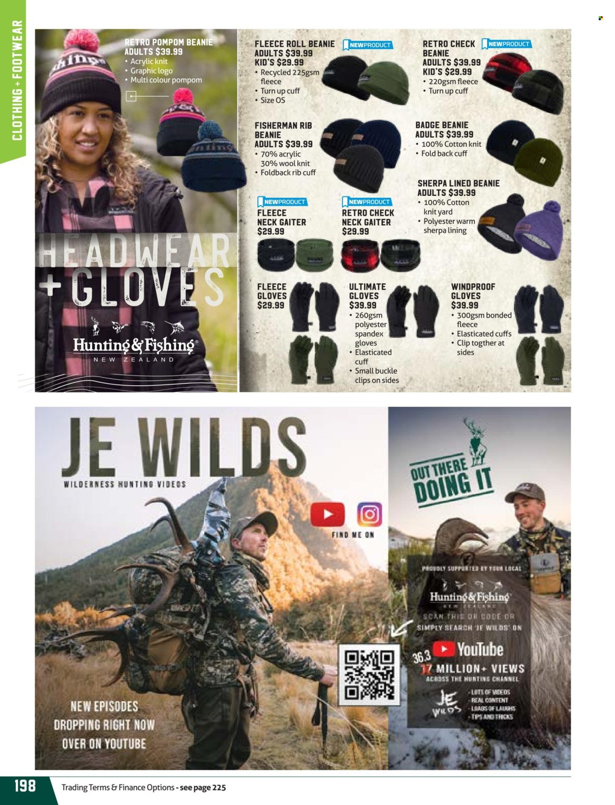 thumbnail - Hunting & Fishing mailer - Sales products - beanie, gloves, headwear. Page 198.