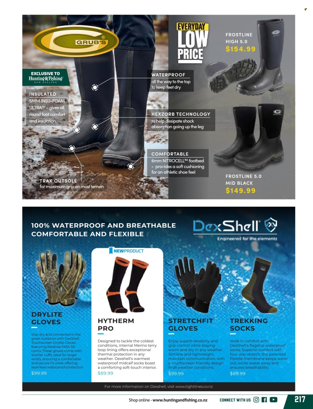 thumbnail - Hunting & Fishing mailer - Sales products - shoes, socks, gloves. Page 217.
