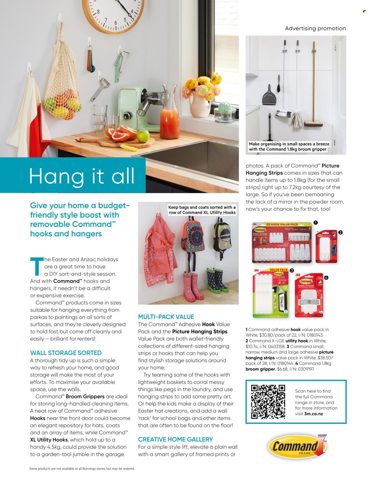 thumbnail - Bunnings Warehouse mailer - Sales products - Lack, mirror, picture hanging strip, basket, hanger, broom, adhesive. Page 11.