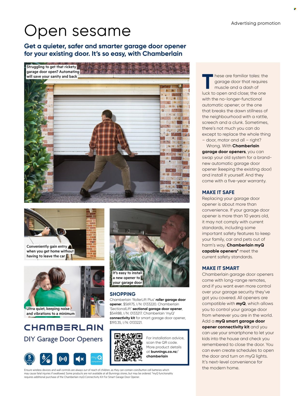 thumbnail - Bunnings Warehouse mailer - Sales products - Billy, Gain, safe, battery, roller, door opener, garage door opener. Page 31.