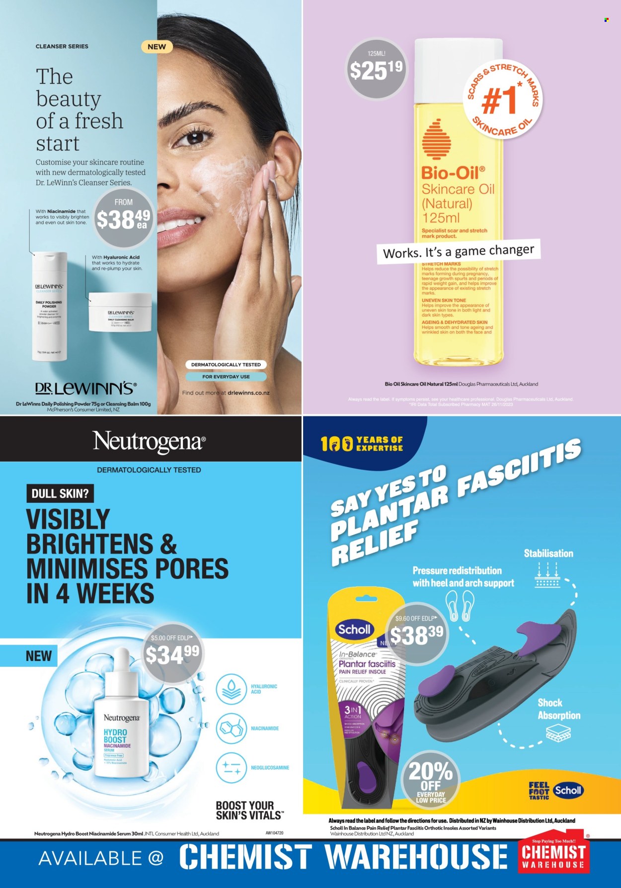 thumbnail - Chemist Warehouse mailer - 01.04.2024 - 30.04.2024 - Sales products - cleanser, Neutrogena, serum, Niacinamide, skin care product, pain relief, Dr. Scholl's. Page 6.