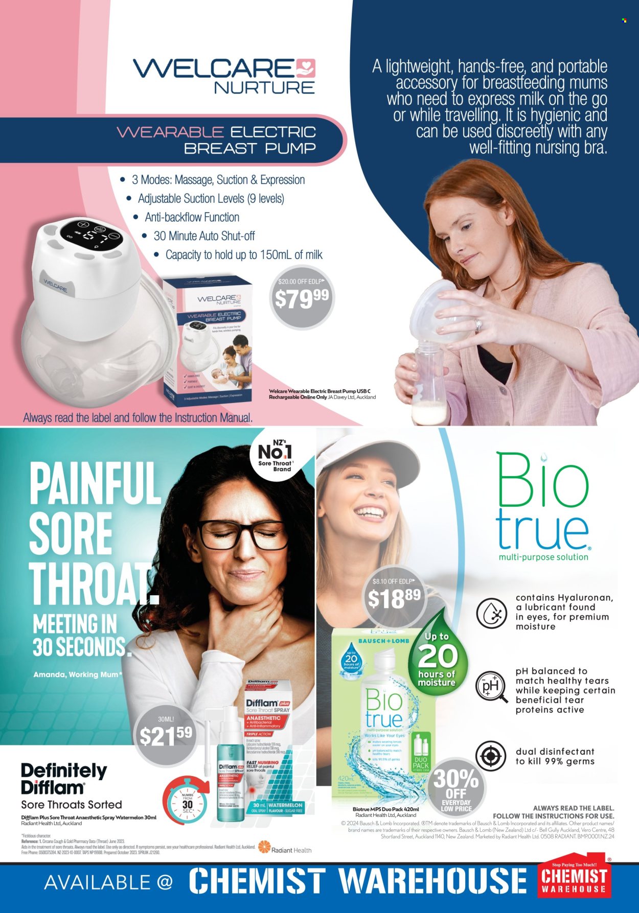 thumbnail - Chemist Warehouse mailer - 01.04.2024 - 30.04.2024 - Sales products - desinfection, antibacterial spray, Mum, Biotrue, lenses, contact lens solution. Page 26.