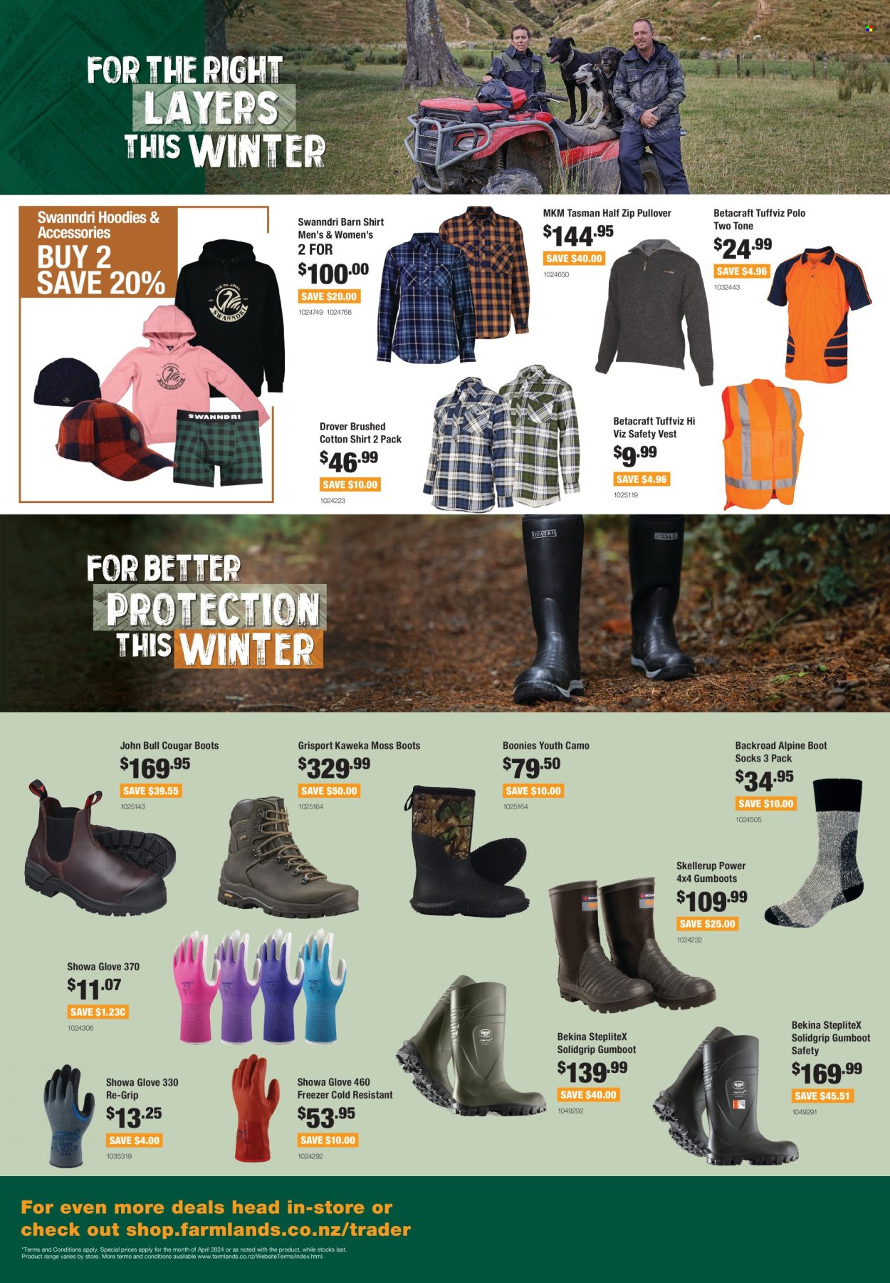 thumbnail - Farmlands mailer - 01.04.2024 - 30.04.2024 - Sales products - hoodie, shirt, vest, cotton shirt, pullover, socks, gloves. Page 2.