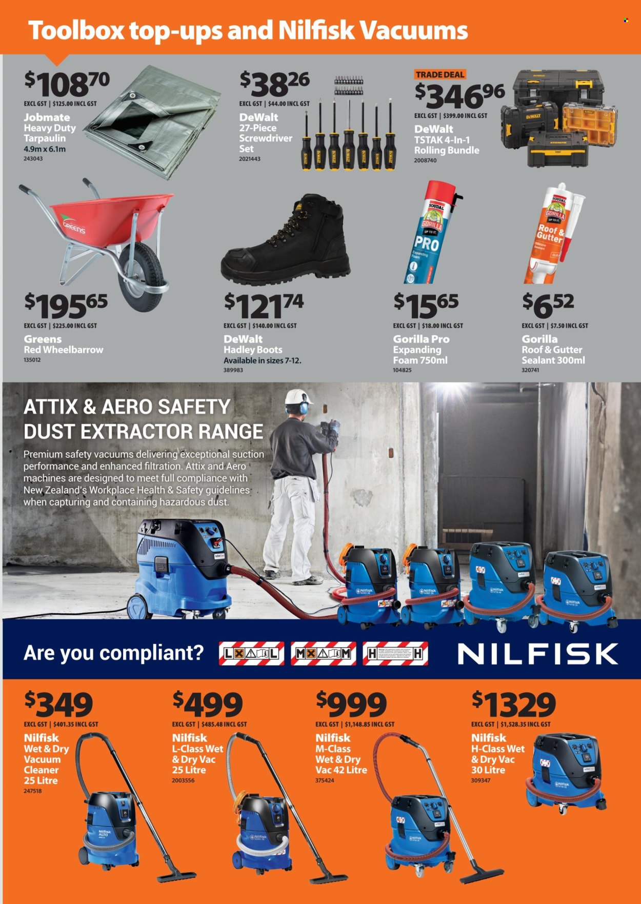 thumbnail - Mitre 10 mailer - 01.04.2024 - 30.04.2024 - Sales products - silicone sealants, DeWALT, screwdriver, tool box, wheelbarrow, screwdriver set, dust extractor. Page 3.