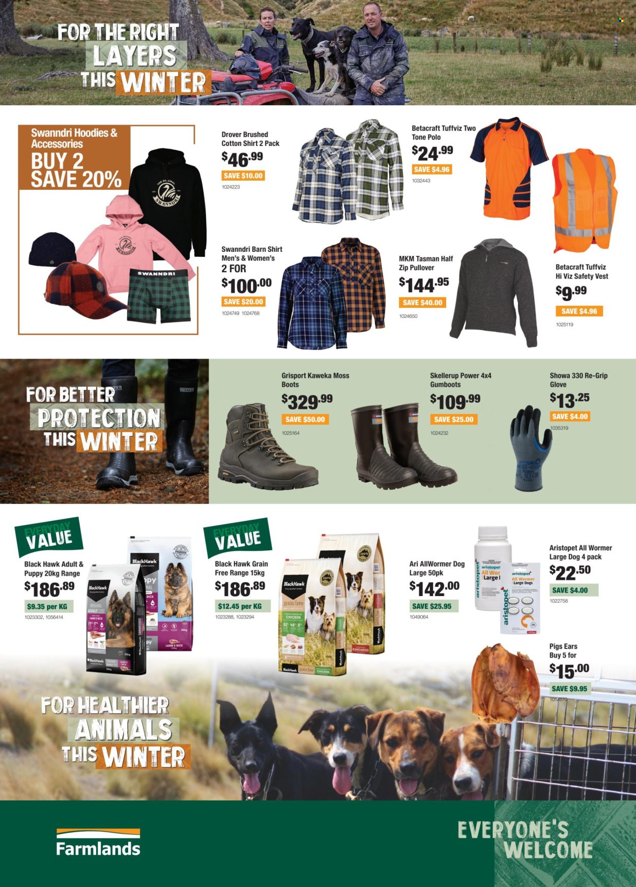 thumbnail - Farmlands mailer - Sales products - boots, hoodie, shirt, vest, cotton shirt, pullover, gloves. Page 2.