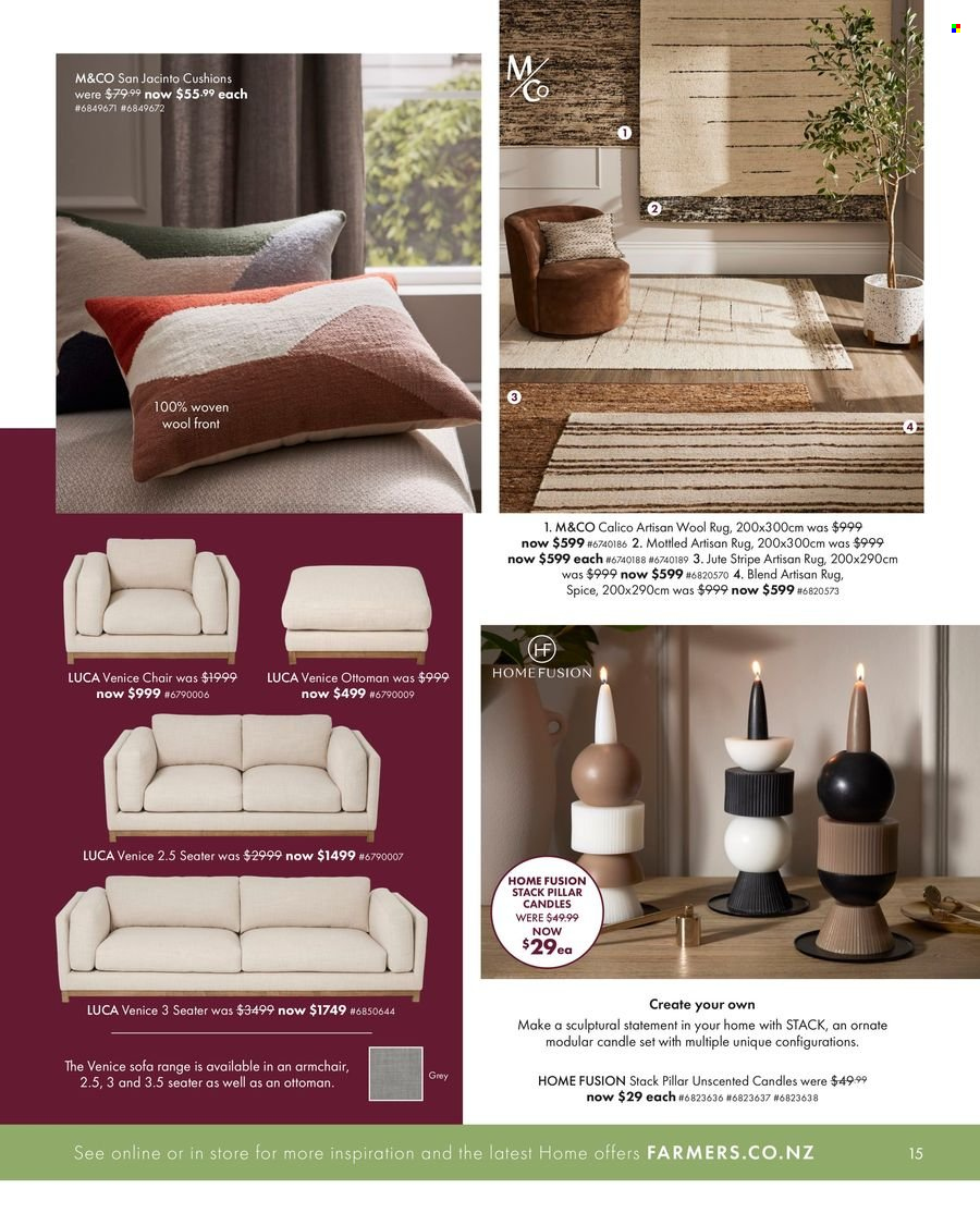 thumbnail - Farmers mailer - 18.04.2024 - 01.05.2024 - Sales products - candle, cushion, chair, arm chair, sofa, ottoman. Page 15.