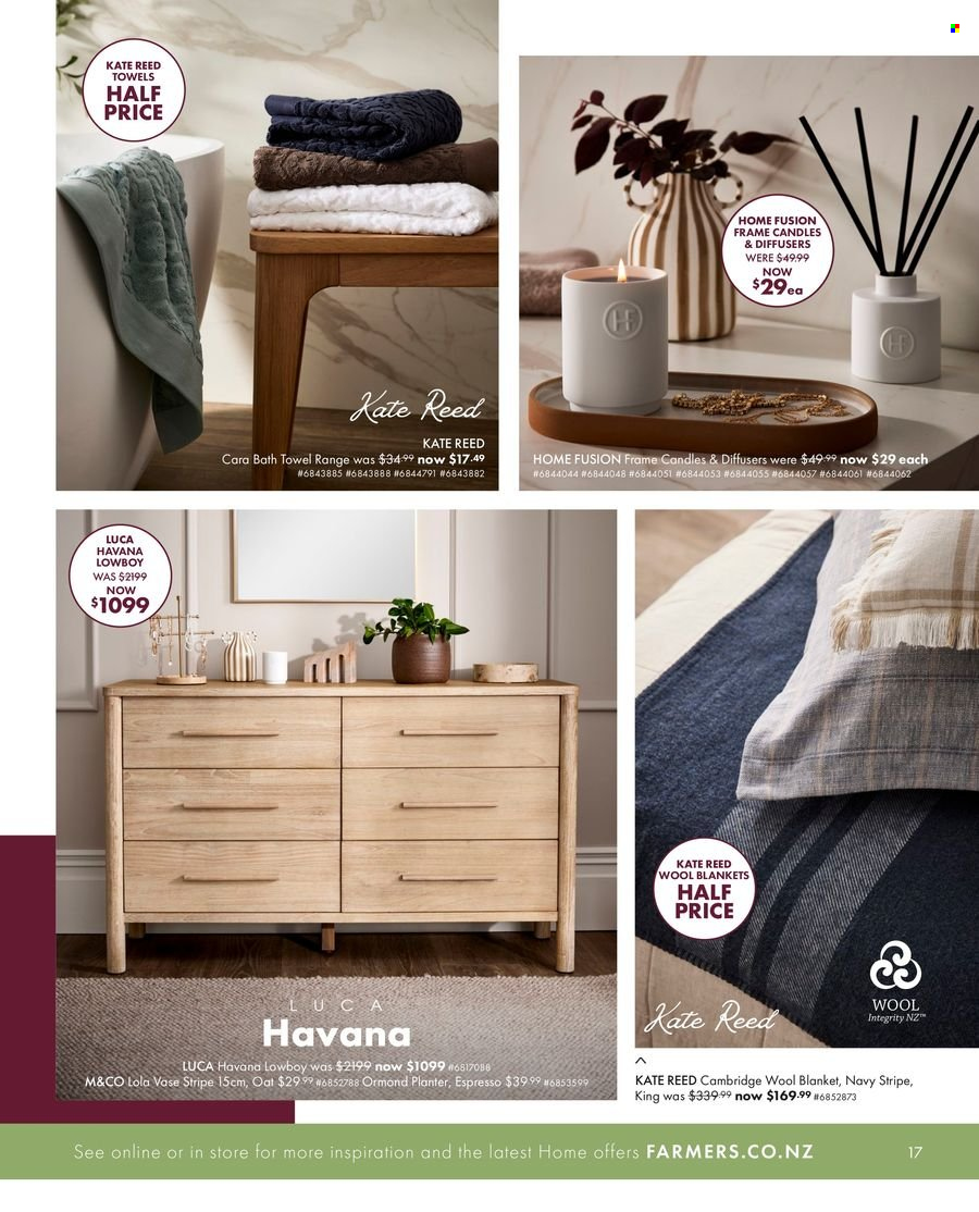 thumbnail - Farmers mailer - 18.04.2024 - 01.05.2024 - Sales products - candle, diffuser, blanket, wool throw, bath towel, towel. Page 17.