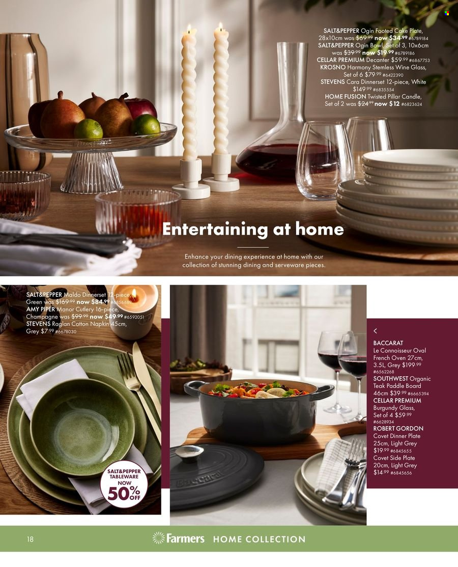 thumbnail - Farmers mailer - 18.04.2024 - 01.05.2024 - Sales products - decanter, cookware set, dinnerware set, tableware, wine glass, plate, dinner plate, bowl, serveware, candle, napkins. Page 18.