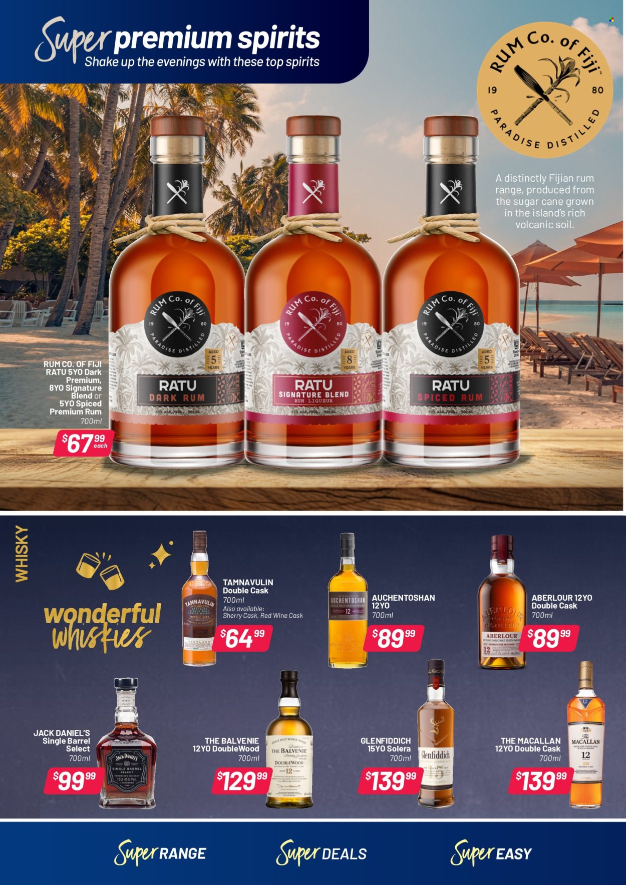 thumbnail - Super Liquor mailer - 22.04.2024 - 12.05.2024 - Sales products - red wine, wine, alcohol, liqueur, rum, spiced rum, whiskey, Jack Daniel's, Auchentoshan, Glenfiddich, scotch whisky, whisky. Page 4.