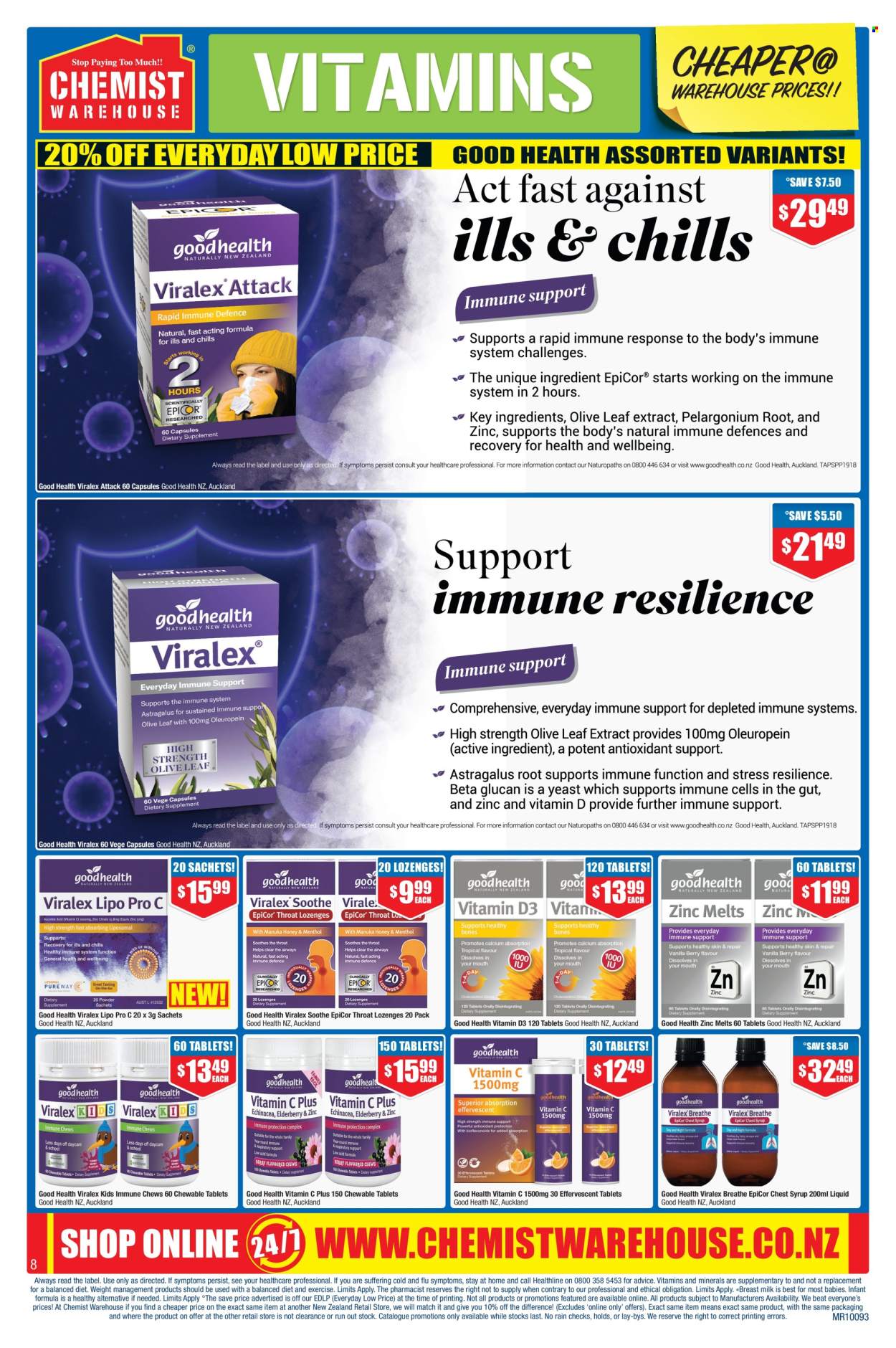 thumbnail - Chemist Warehouse mailer - 18.04.2024 - 12.05.2024 - Sales products - vitamin c, syrup, zinc, vitamin D3, dietary supplement, vitamins. Page 8.