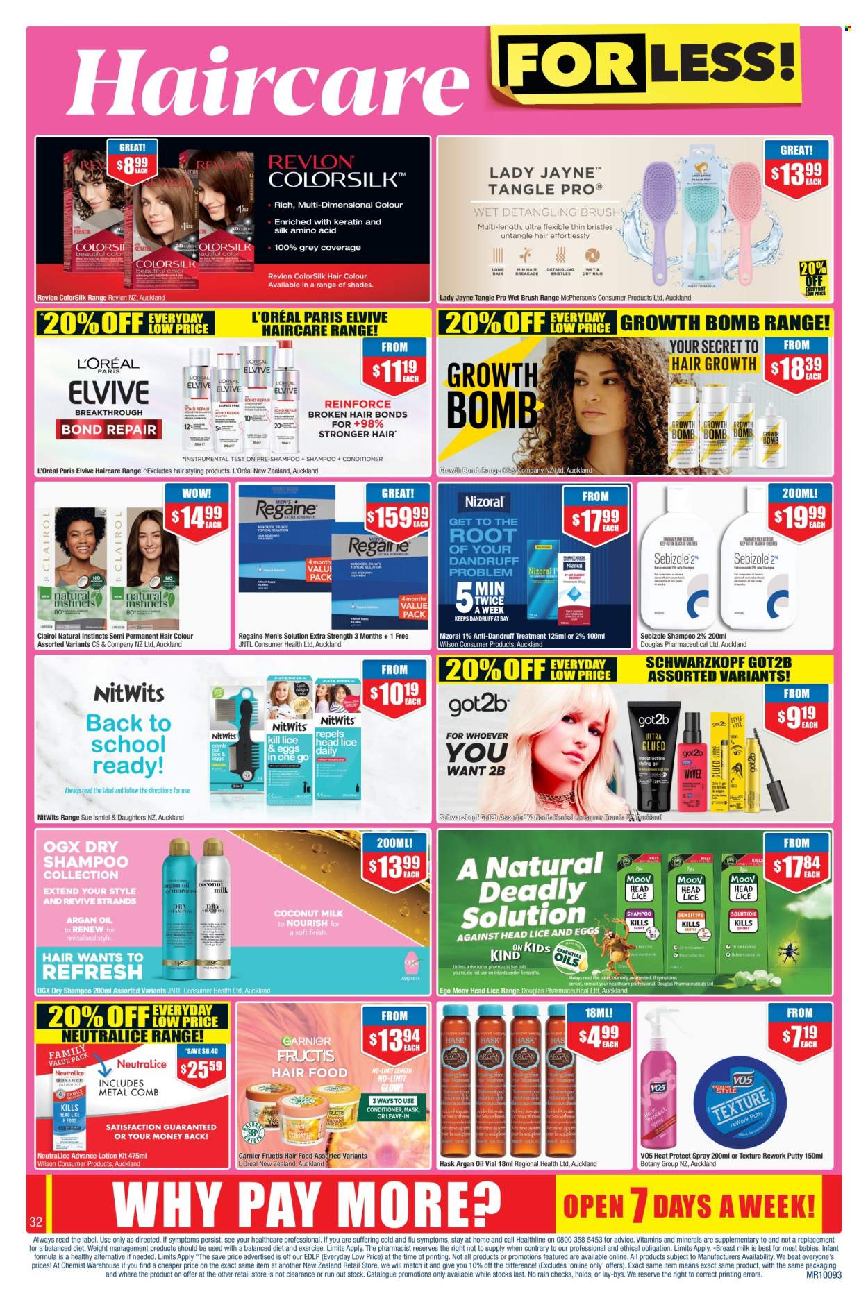 thumbnail - Chemist Warehouse mailer - 18.04.2024 - 12.05.2024 - Sales products - shampoo, Schwarzkopf, Garnier, L’Oréal, OGX, Clairol, Revlon, hair color, Hask, VO5, Fructis, hair styling product, dry shampoo, brush, dietary supplement, vitamins. Page 32.