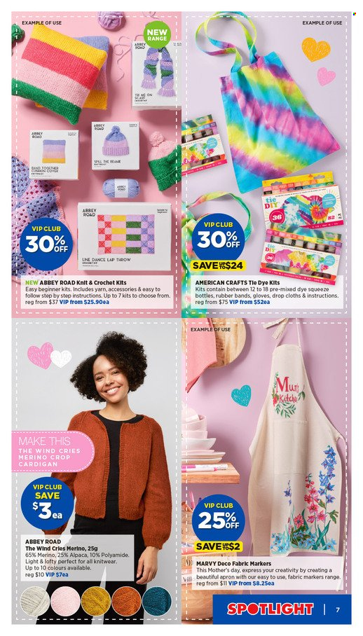 thumbnail - Spotlight mailer - 24.04.2024 - 05.05.2024 - Sales products - cloths, apron, marker, eraser, spotlight, knitting wool, crochet kit. Page 7.