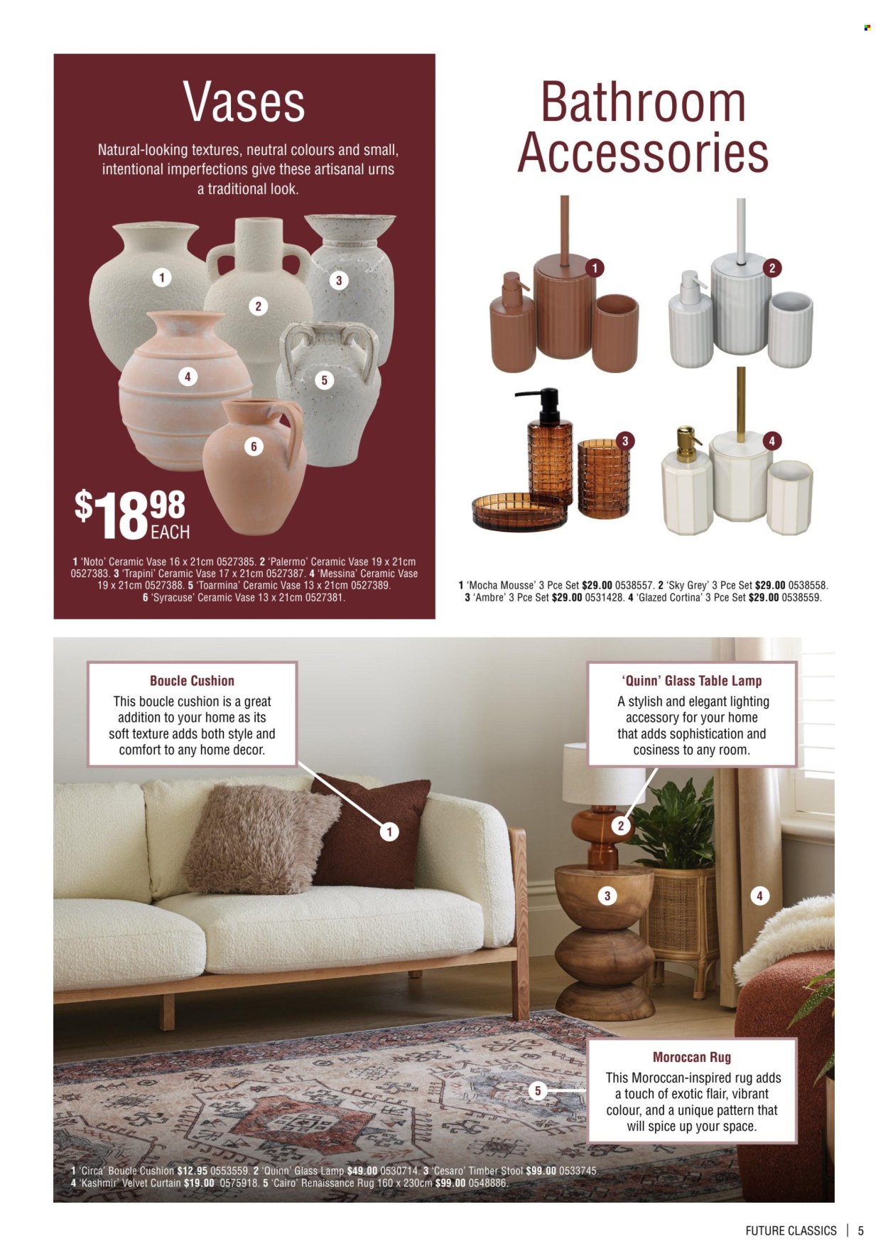 thumbnail - Bunnings Warehouse mailer - 24.04.2024 - 30.06.2024 - Sales products - stool, cushion, vase, curtain, lamp, table lamp, lighting, rug. Page 5.