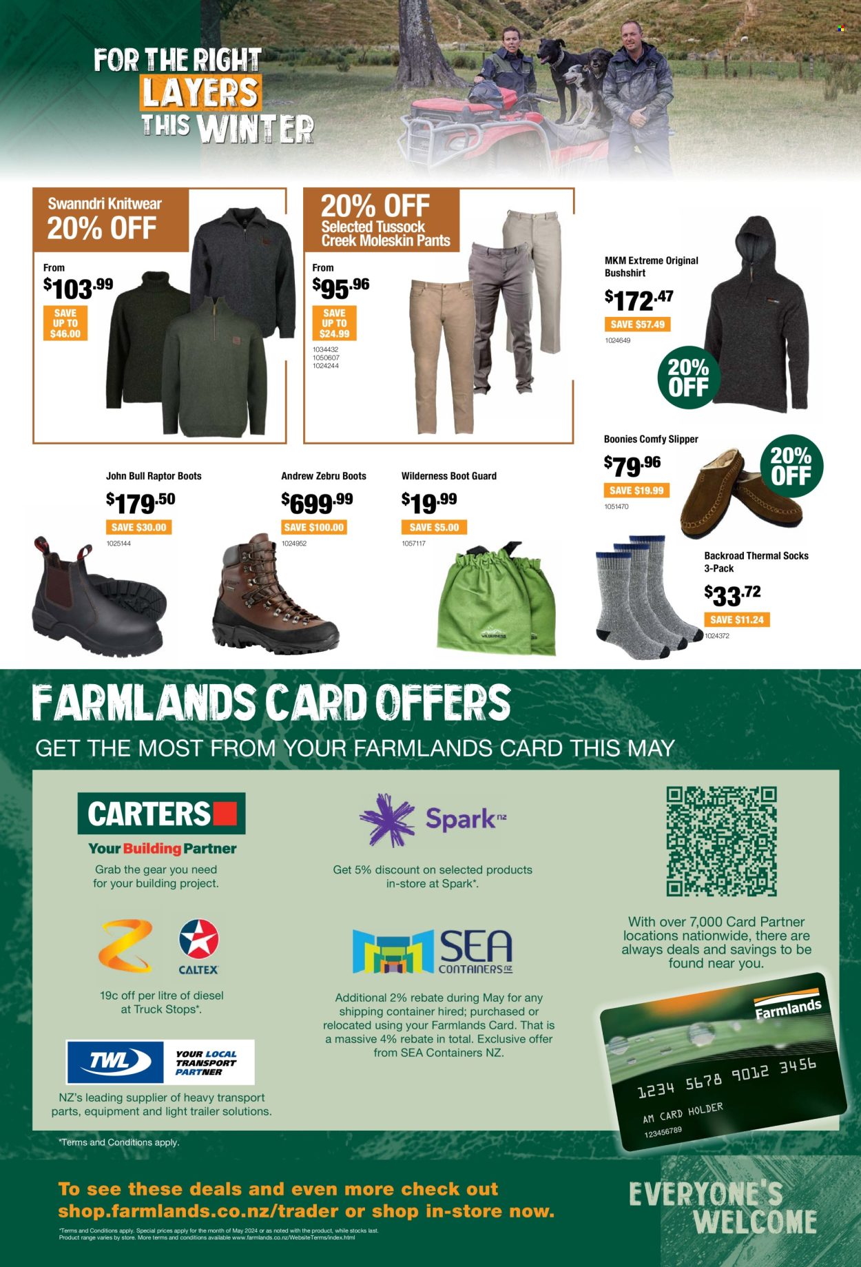 thumbnail - Farmlands mailer - 01.05.2024 - 31.05.2024 - Sales products - boots, slippers, pants, knitwear, socks, thermal socks, trailer, container. Page 4.