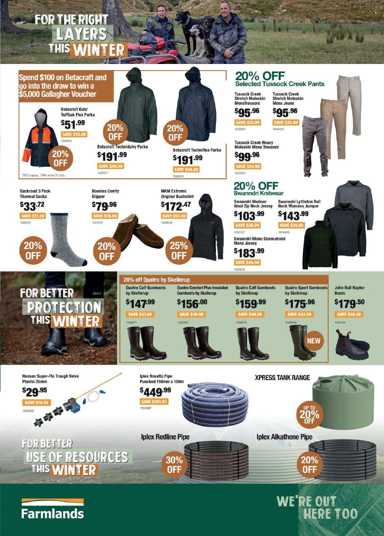 thumbnail - Farmlands mailer - Sales products - boots, slippers, tank, parka, trousers, jeans, pants, sweater, jersey, knitwear, socks, thermal socks, pipe. Page 3.