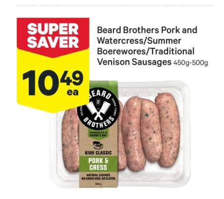 Beard Brothers Pork and Watercress/Summer Boerewors/Traditional Venison Sausages