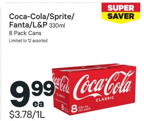 Coca-Cola/Sprite/Fanta/L&P 8 Pack Cans