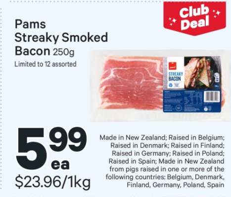 Pams Streaky Smoked Bacon 250g