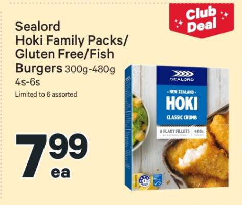 Sealord Hoki Family Packs/Gluten Free/Fish Burgers