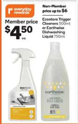 Ecostore Trigger Cleaners 500ml or Earthwise Dishwashing Liquid 750ml