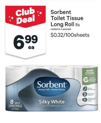 Sorbent Toilet Tissue Long Roll 8s