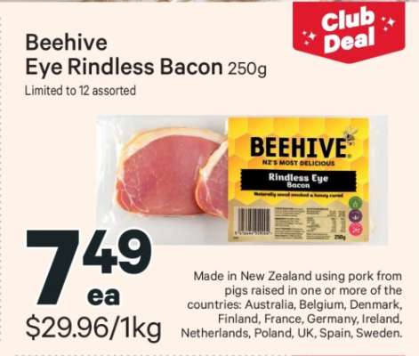 Beehive Eye Rindless Bacon 250g